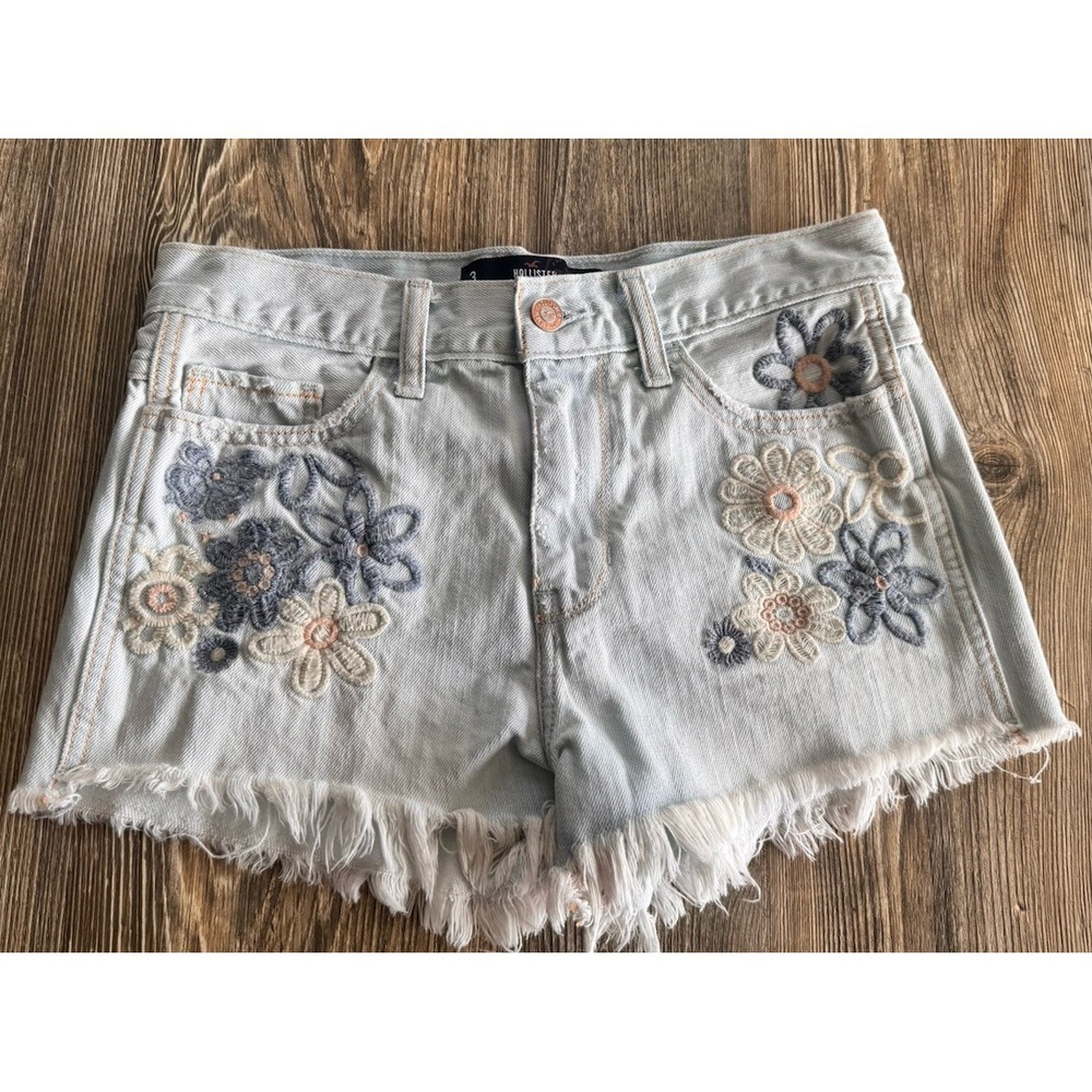 Hollister Embroidered Flowers Denim Shorts Y2K 90s Short High Rise Size 3/26